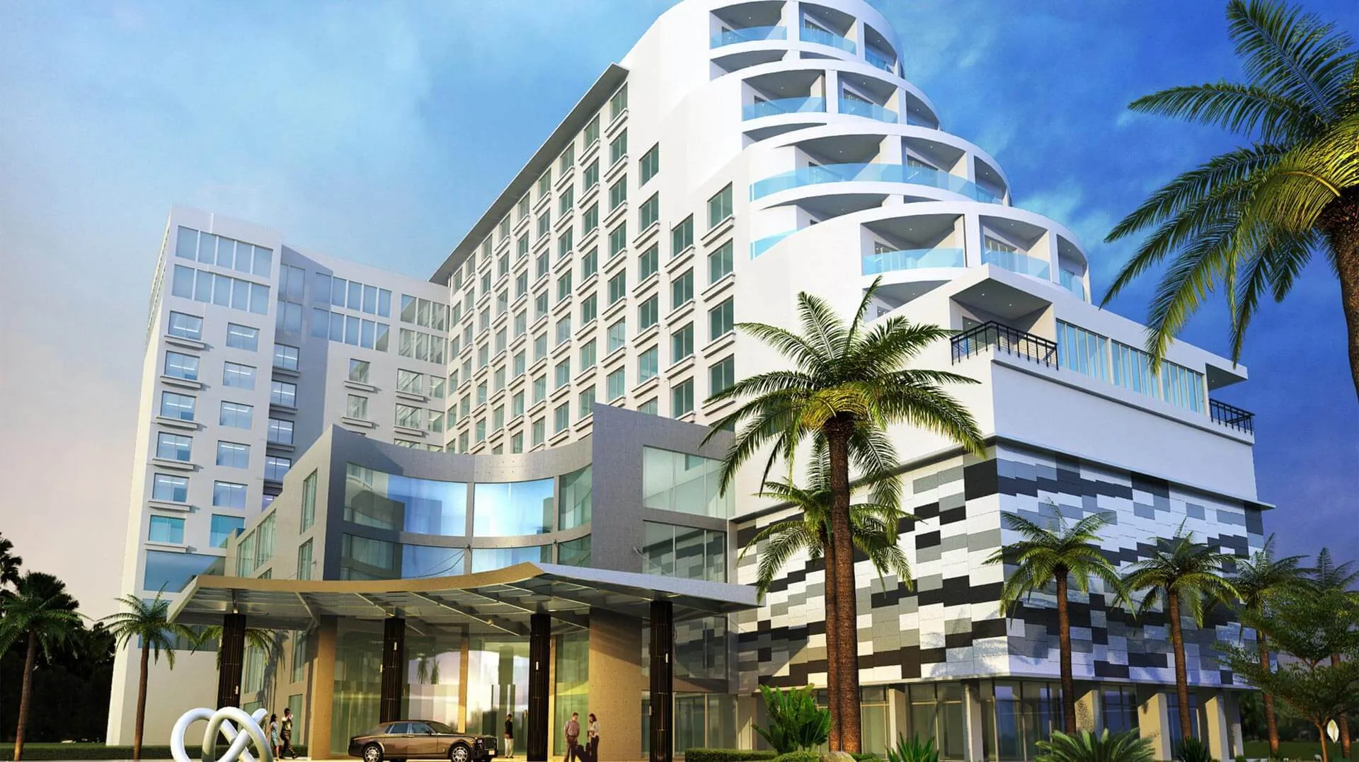 Grand Sylhet Hotel & Resort tower seen from the entrance drive