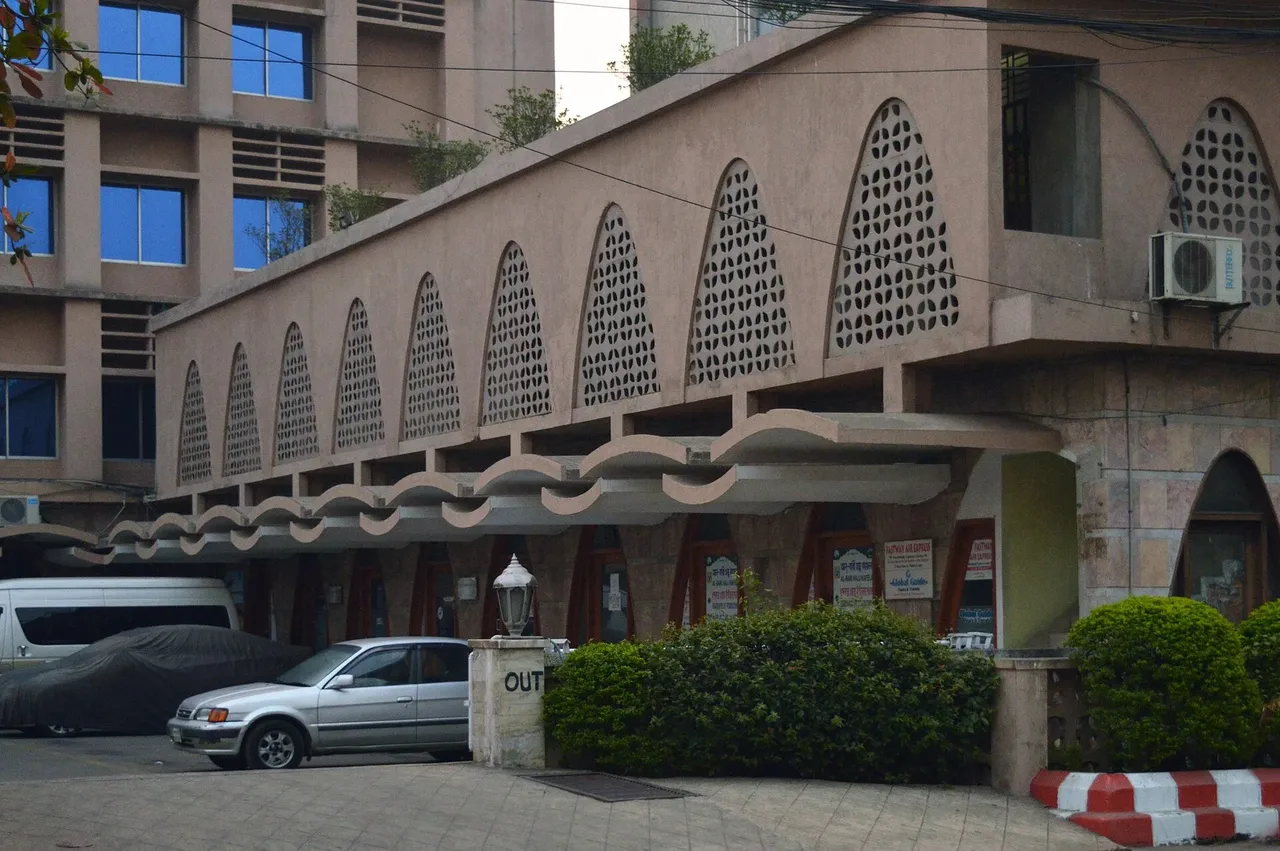 Arched entrance portico of Hotel Agrabad