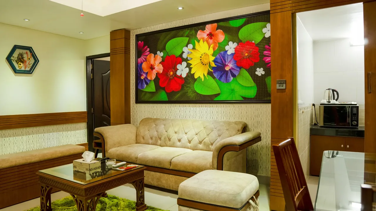 Platinum Suite living area with a sofa and coffee table