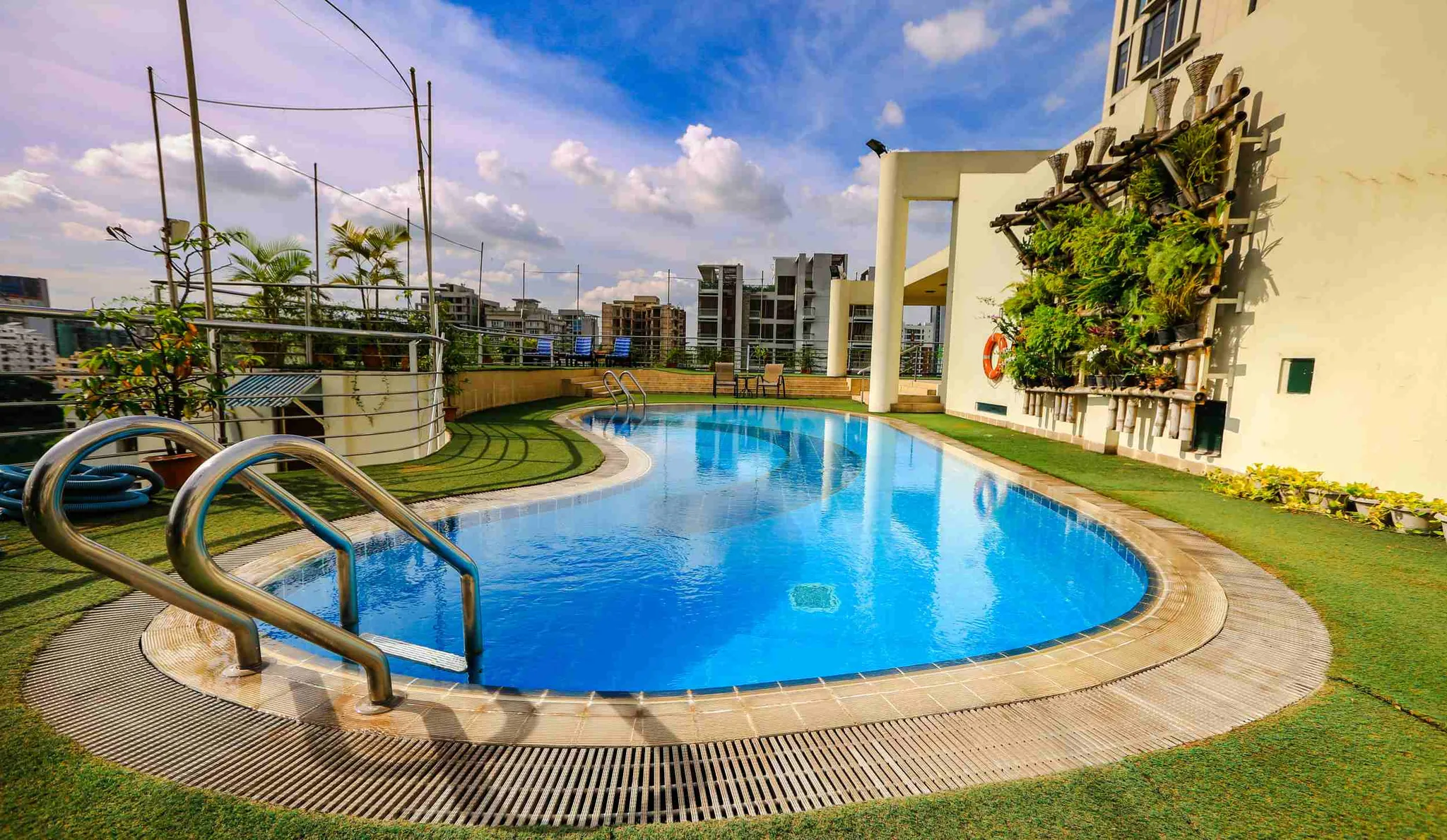 Rooftop swimming pool at Lakeshore Grand overlooking Dhaka